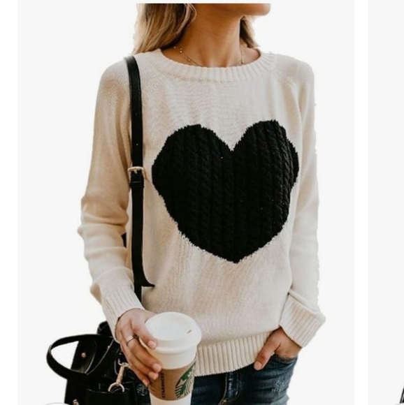 Crew Neck Love Sweater with Knit Heart Design - Picture 2 of 5
